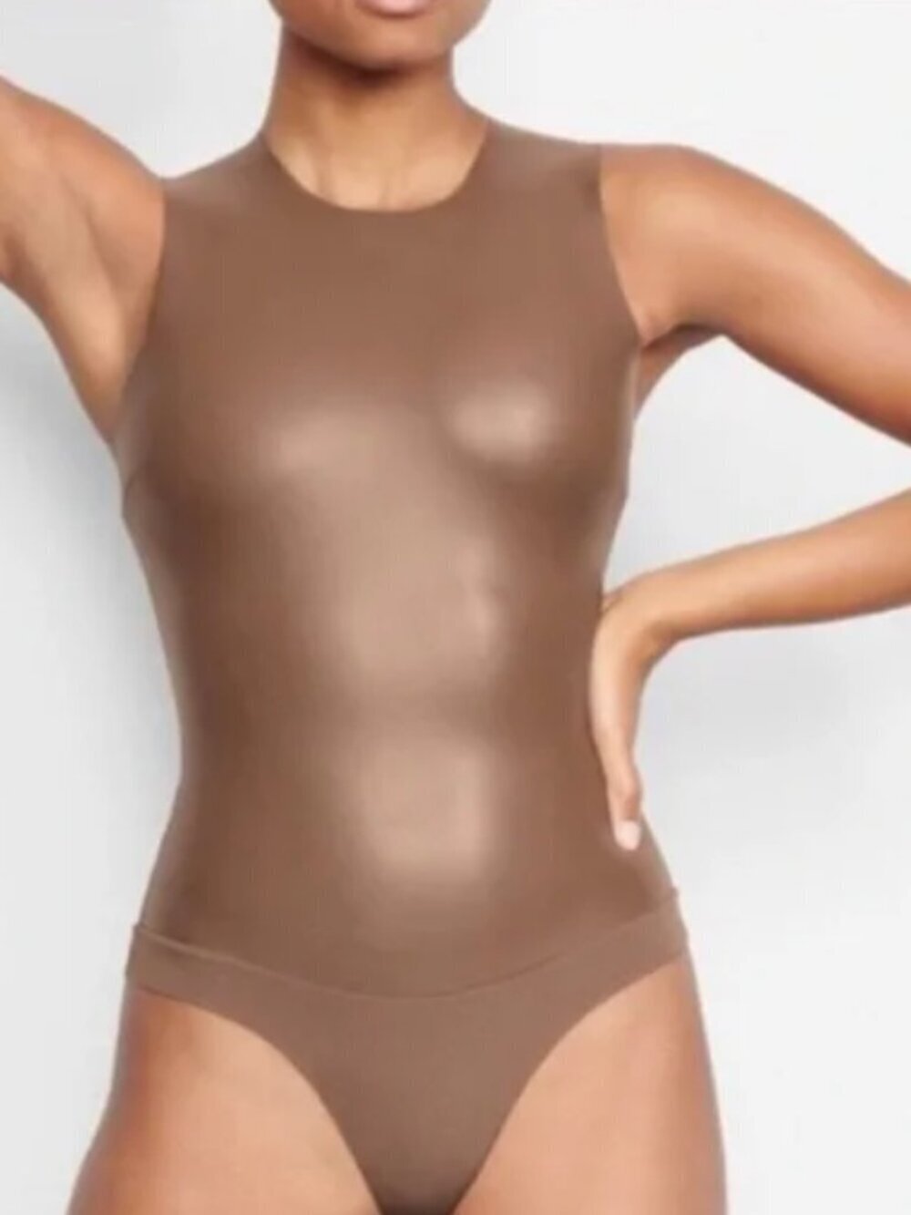 SKIMS Faux Leather Bodysuit NWT Plus Size 4X Jasper Brown Zip Back